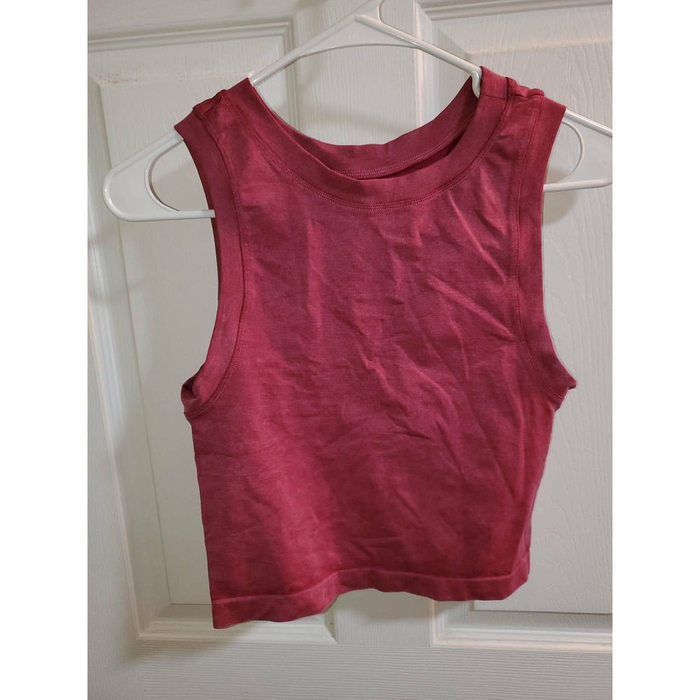 Aura Seamless High Neck Crop Tank Top Berry Red Athletic Ribbed Muscle Tee